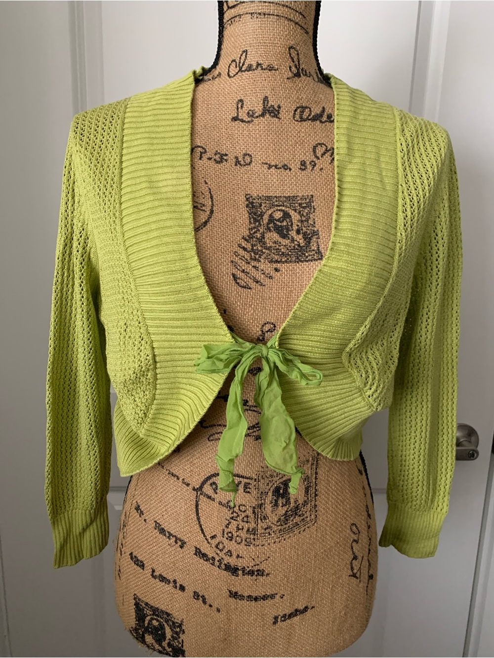 INC International Concepts Green Crochet Cropped Cardigan Size PM